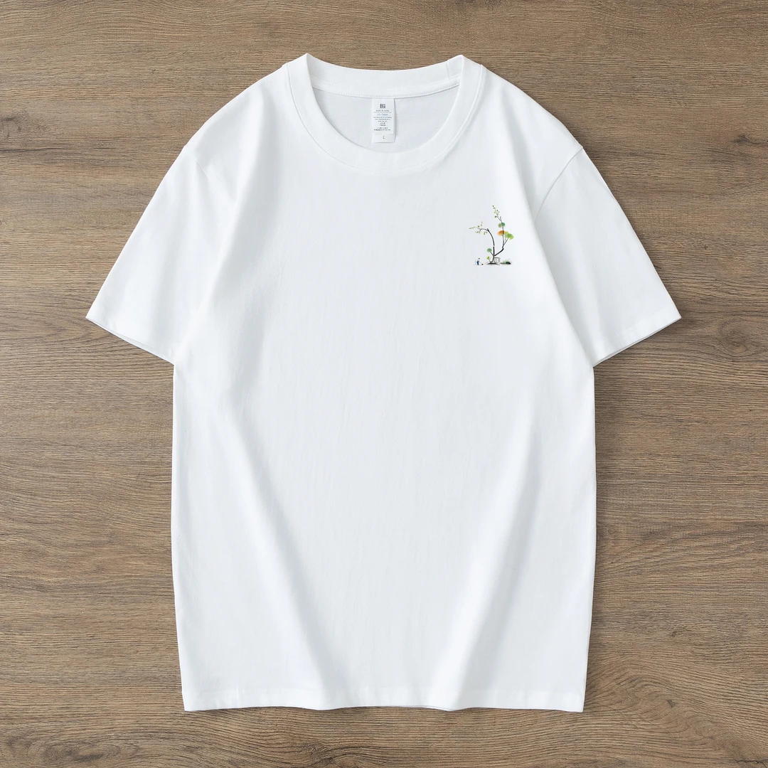 短袖-乡野-纯棉t恤男士打底圆领半袖夏季出游情侣短袖潮流白色