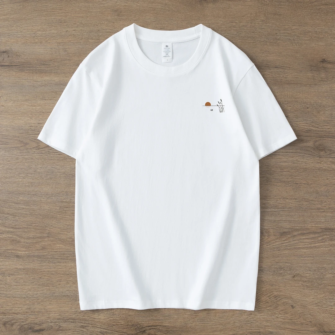 短袖-渔舟唱晚-绵柔水光T纯棉圆领半袖夏季出游情侣短袖圆领宽松