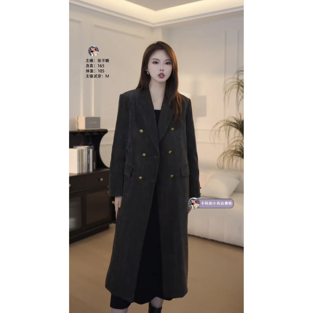 2024冬季新款时尚高级感加厚西装外套女加厚保暖宽松长款棉服大衣