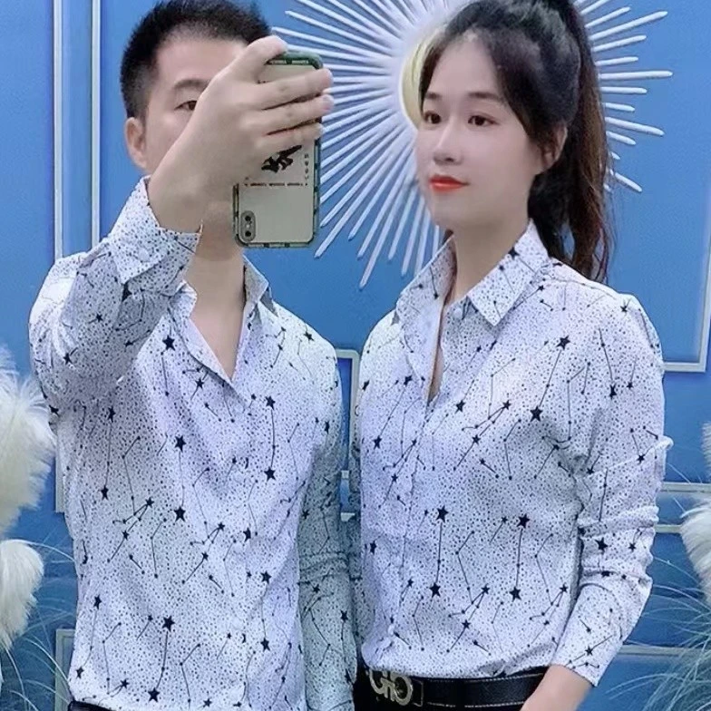 2023秋款网红情侣同款时尚修身百搭潮流韩版长袖显瘦星星气质衬衫