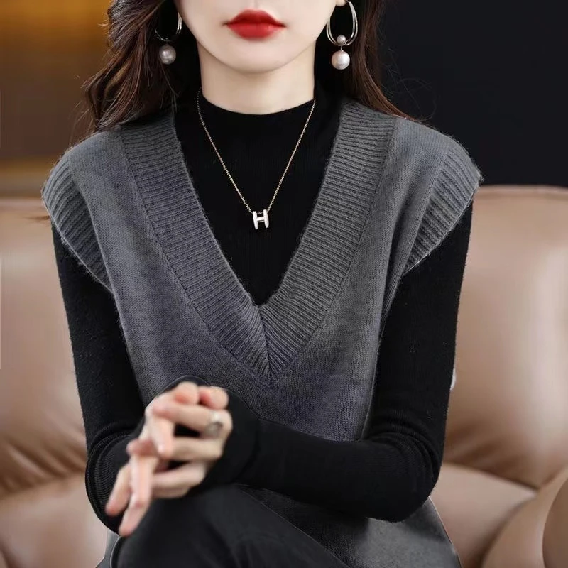 一线品牌清仓捡漏外贸女装针织衫马甲女秋季洋气v领外穿马夹上衣