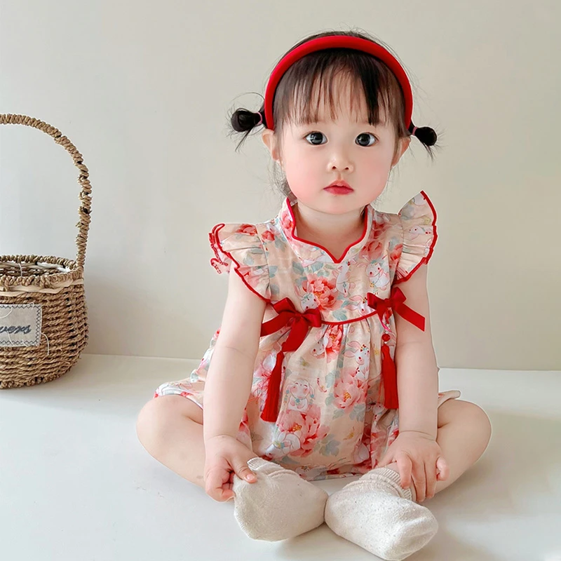 女宝宝周岁礼服夏季国风连体衣婴儿满月百天衣服小女孩洋气公主裙