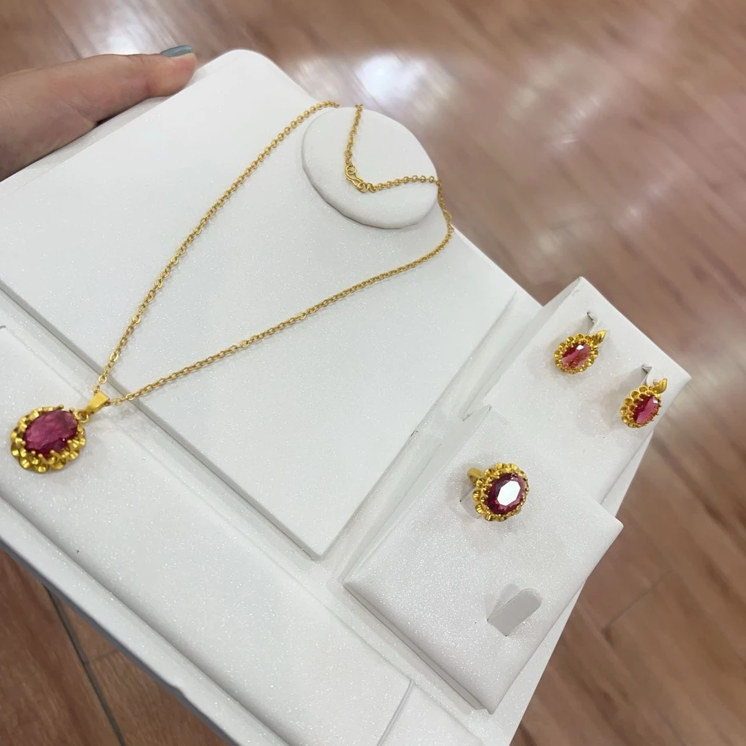 铜合金项链 原创设计小众宫廷风锆石项链三件套0085