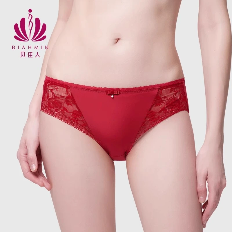 贝佳人红色本命年三轮蕾丝女舒适士内裤BW71801无痕大码三角裤