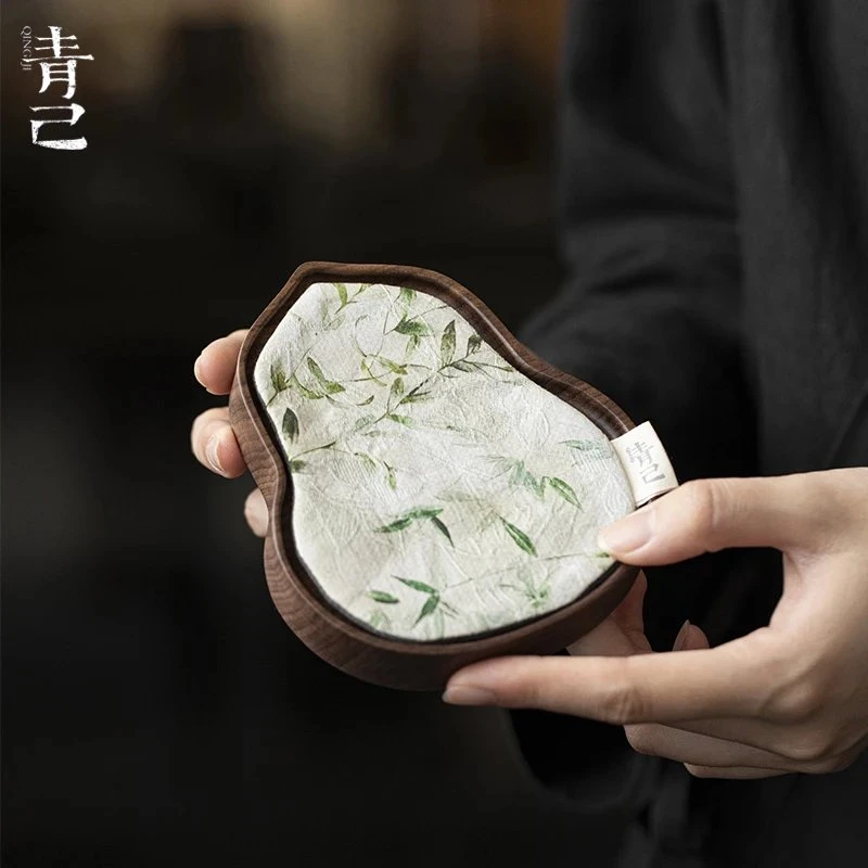 如伶 中式织锦福禄茶垫胡桃木葫芦壶承家用茶壶垫茶具配件茶垫