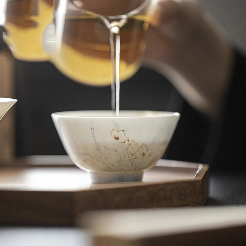 如伶玉瓷主人杯釉下彩青花手绘茶具超薄胎个人杯花语如故书怀茶杯