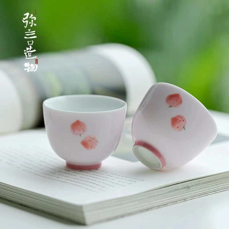 如伶杏粉色桃子主人杯釉下茶杯手工陶瓷治愈品茗杯个人专用