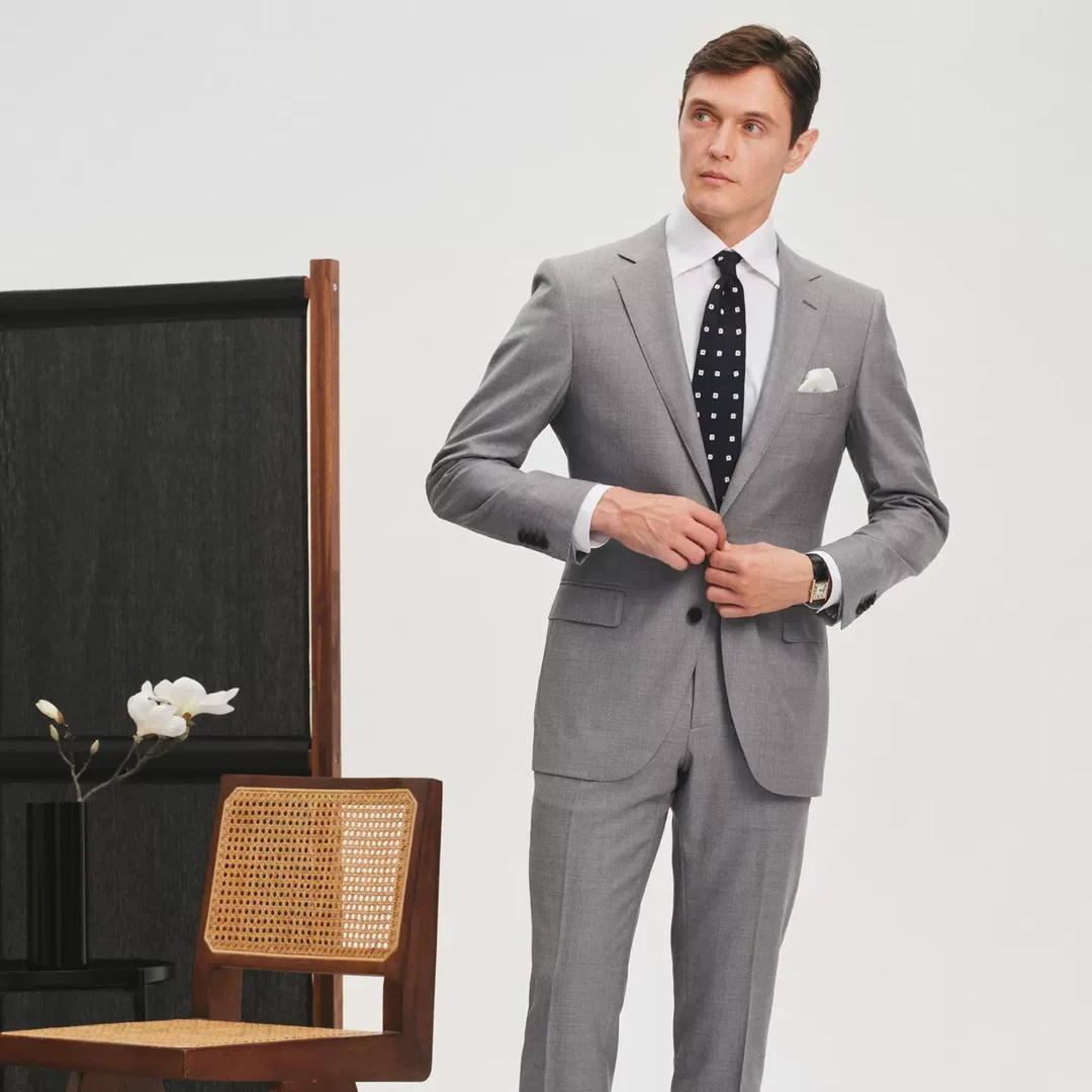 男士商务正装上衣修身浅灰色西装