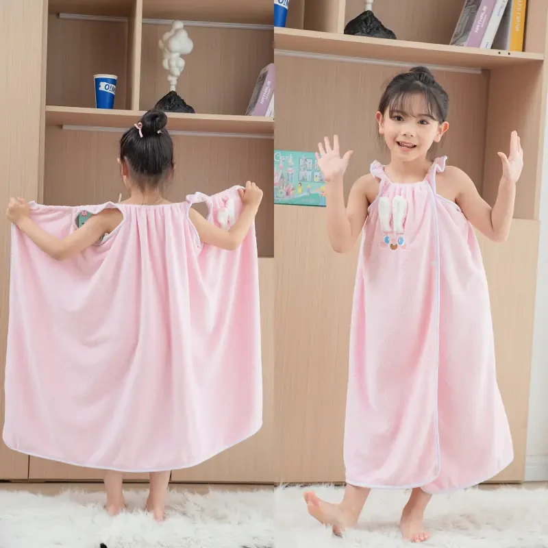 儿童浴巾女孩中大童可穿家用浴袍比纯棉吸水可爱小孩浴裙实用