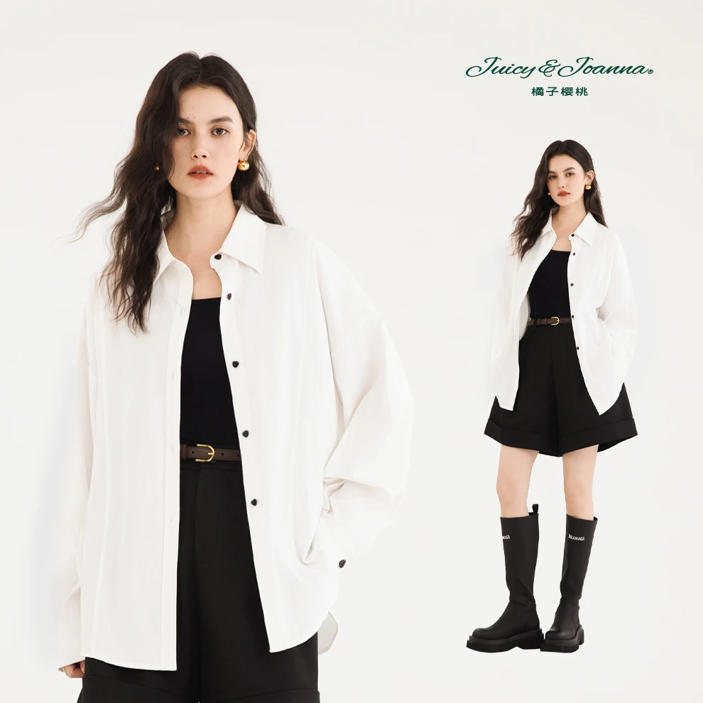 JUICY&JOANNA/橘子樱桃oversize撞色细节水洗衬衣