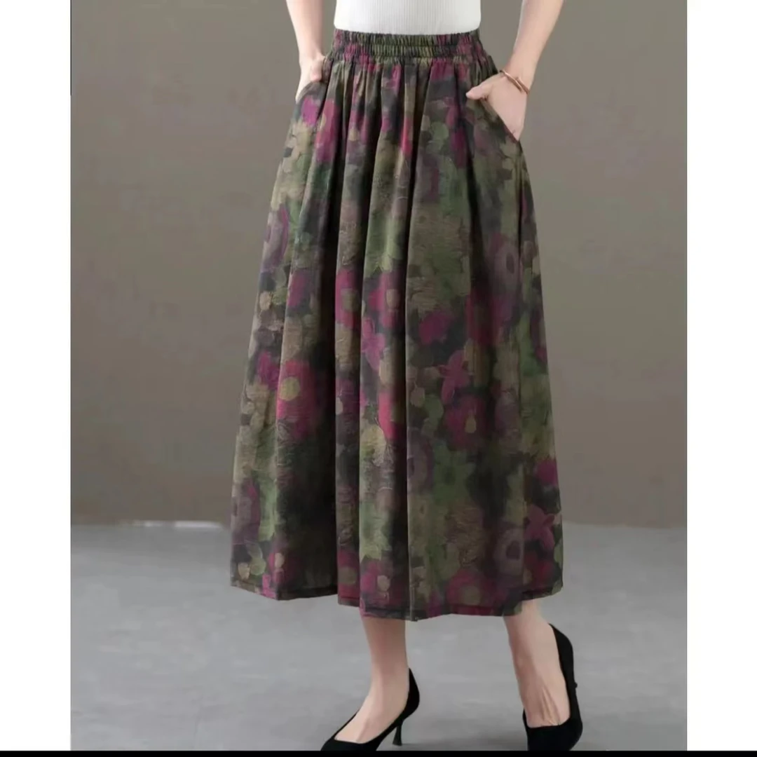 2024新款碎花高腰复古中长款夏季时尚显瘦半身裙