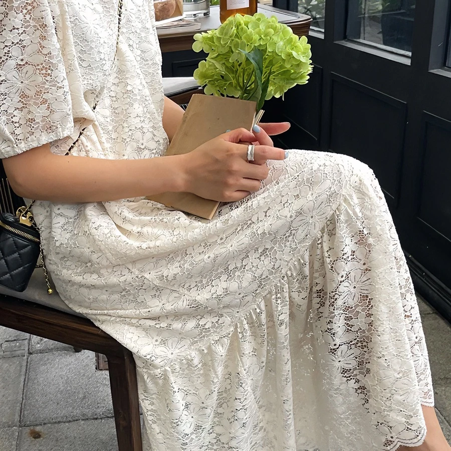 R  R 高品质 韩系蕾丝拼接 春夏超显瘦连衣裙8615