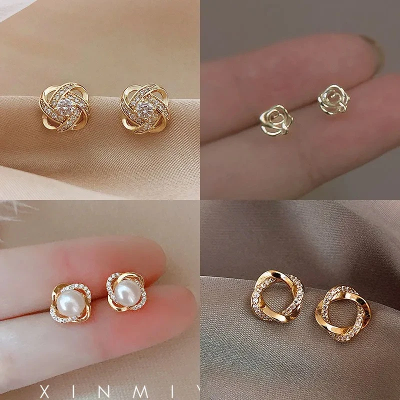 合金玻璃耳饰 小香风气质锆石四叶草耳钉女小众设计高级感耳环