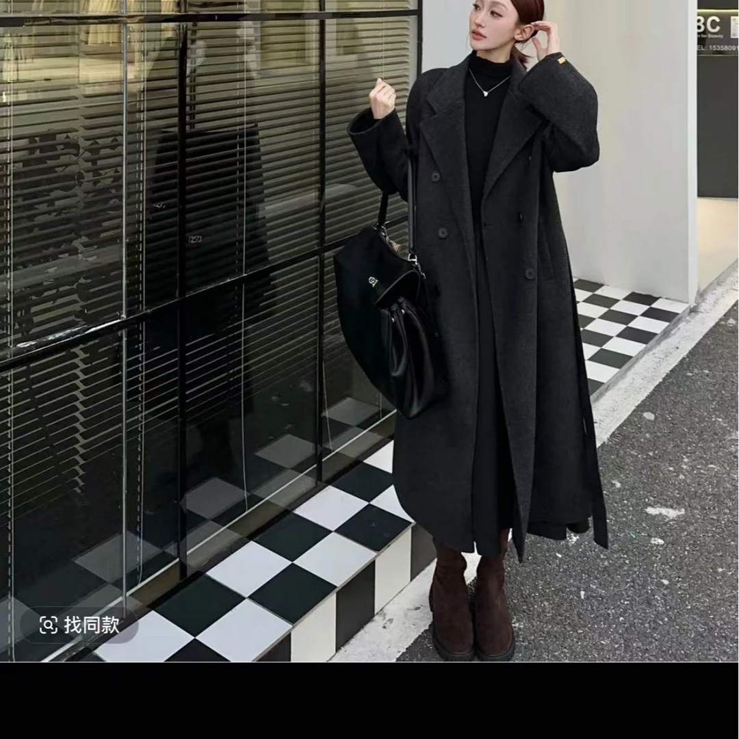 2024秋冬新款双面绒大衣女中长款宽松减龄时尚加厚气质毛呢外套潮