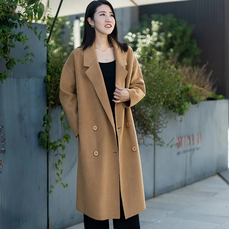 反季大衣2023双面呢大衣女过膝中长款小个子简约气质轻奢毛呢外套
