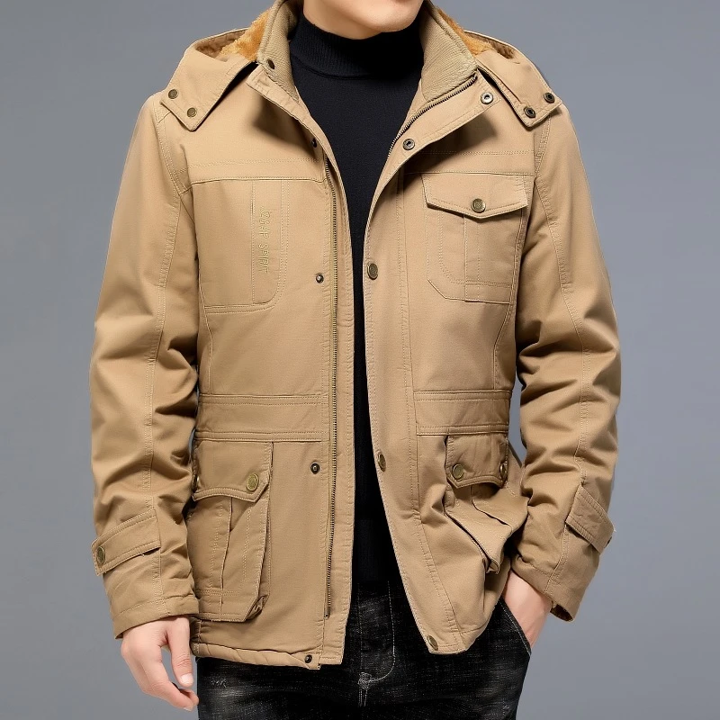 新款男装加绒加厚棉衣男中年户外加厚棉袄冬季大码棉服中长款外套