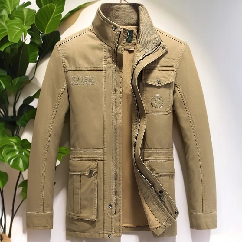 吉谱鲨大码春秋男式休闲夹克纯棉立领男装外套水洗户外工装夹克男