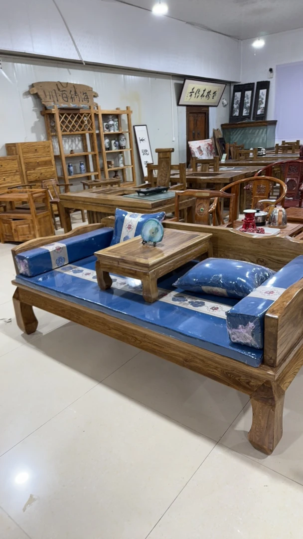 罗汉床新中式实木老榆木罗汉床罗汉榻沙发床客厅家具现代小户型