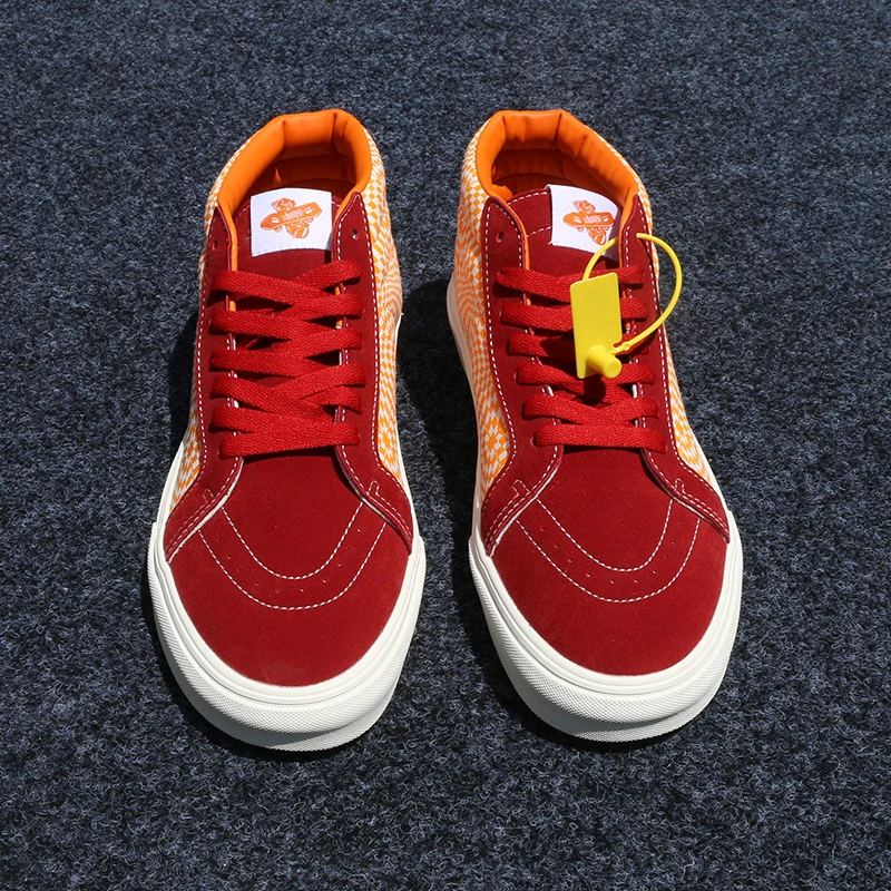 2025春季新款透气橙色男鞋情侣帆布鞋男女同款鸳鸯鞋子男中帮板鞋