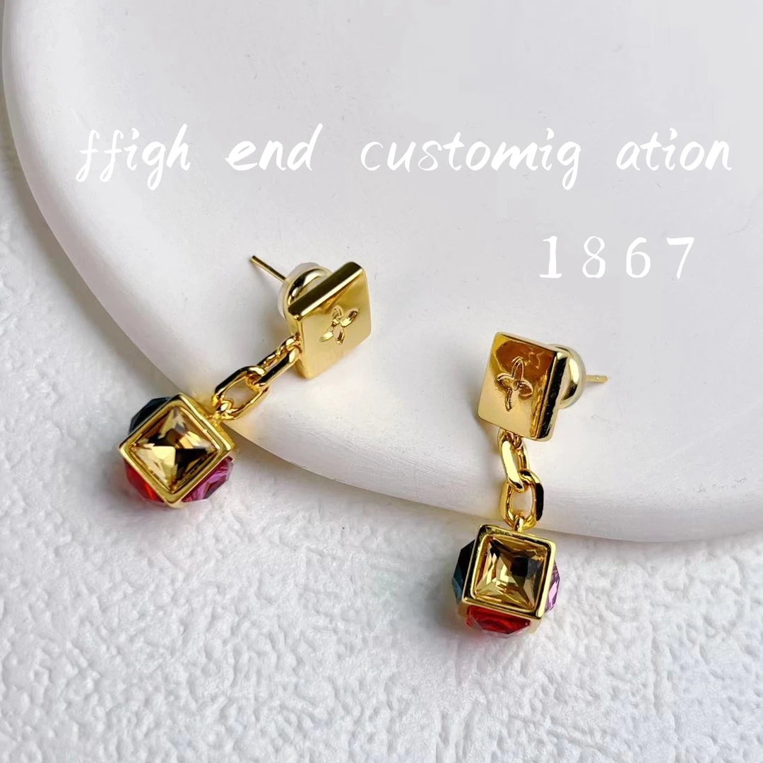 铜合金耳饰 时尚彩色骰子耳饰复古轻奢~1764