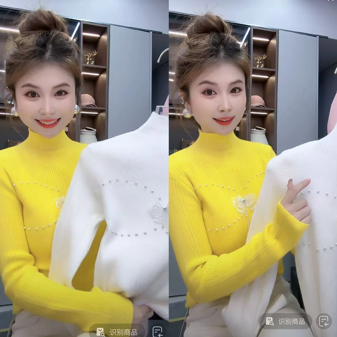 【月月专享】甜美半高领修身钉珠蝴蝶装饰针织毛衣XXJ-Y0031