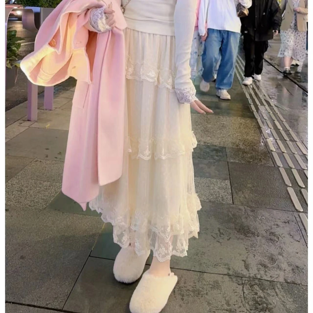 【月月专享】青提茉莉.法式网纱蕾丝甜美中长半身裙 XXJ-YG00446