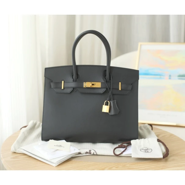 全新未使用 Hermes/爱马仕 爱马仕Birkin30Y刻黑色金扣女士铂金包