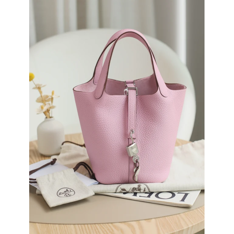 全新未使用 Hermes/爱马仕 菜篮子18 B刻 TC皮 锦葵紫 银扣女包