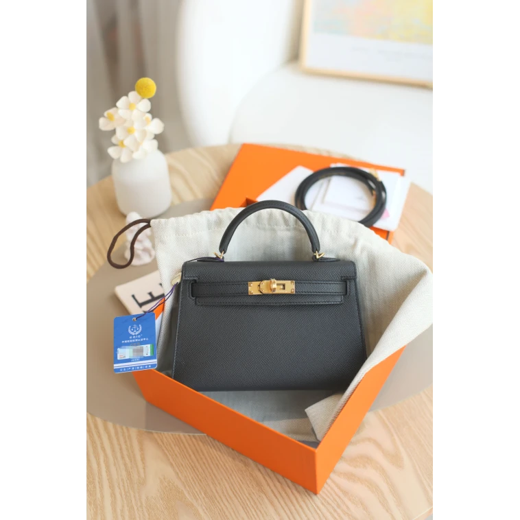 全新未使用 Hermes/爱马仕 Mini kelly二代18 W刻 EP皮 黑色拆单