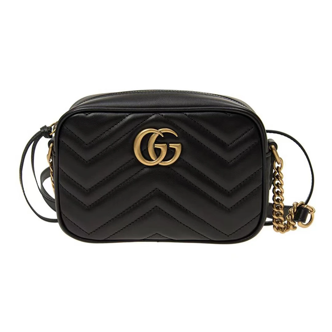 99新 GUCCI/古驰 黑金marmont马蒙mini相机包