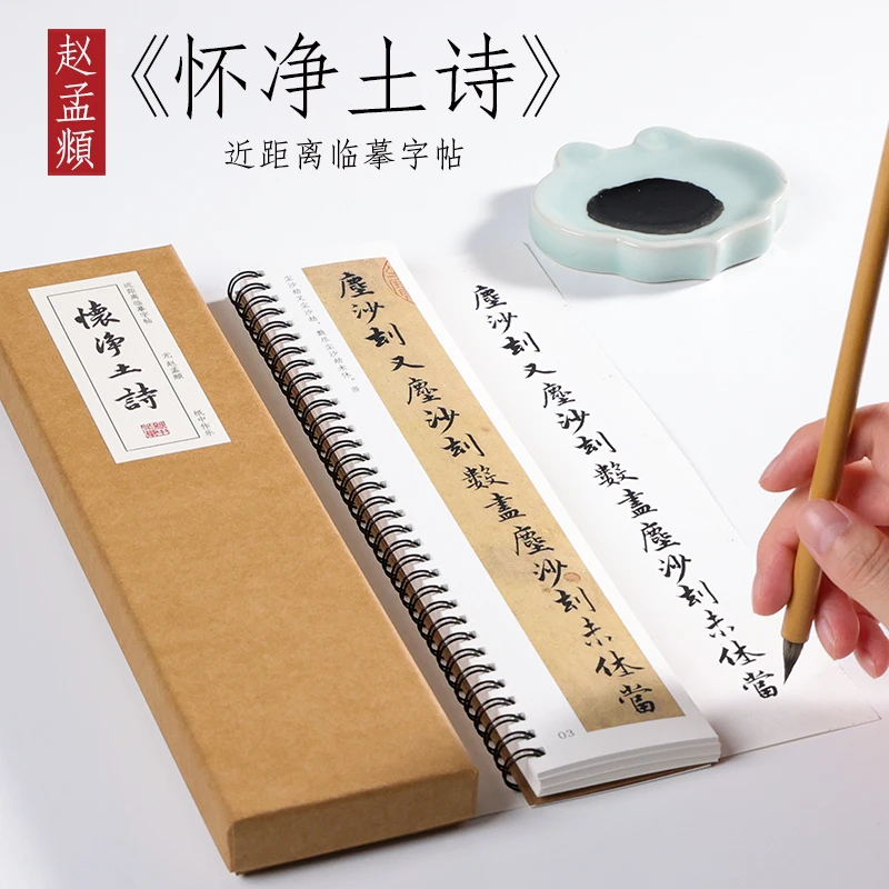 元 赵孟俯 行书《僧明本怀净土诗卷》赵孟頫书法毛笔近距离对临字卡