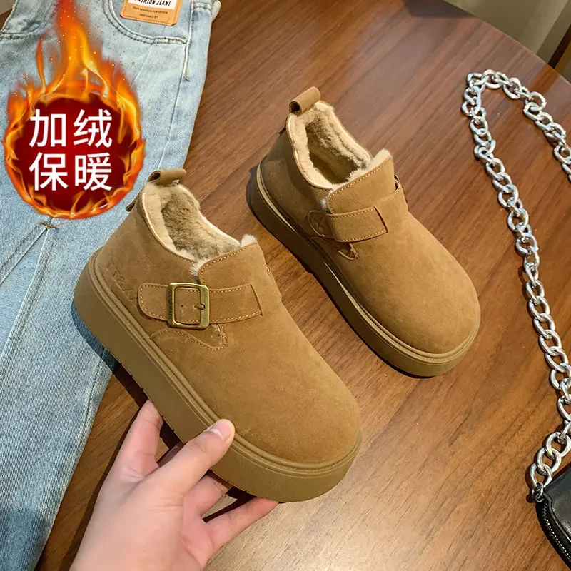 勃肯鞋女大棉厚绒2024年秋冬新款厚底松糕一脚蹬博肯鞋防滑雪地靴