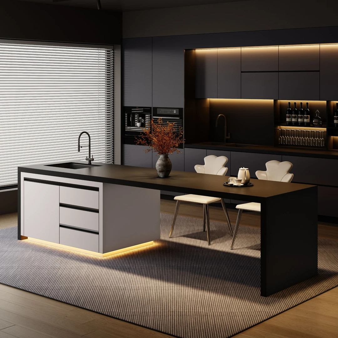 现代简约客厅家用意式办公室两用大储物餐桌岩板一体式高端定制