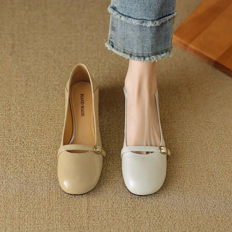 3cm法式气质名媛温柔百搭粗跟浅口单鞋复古舒适休闲软底中跟单鞋