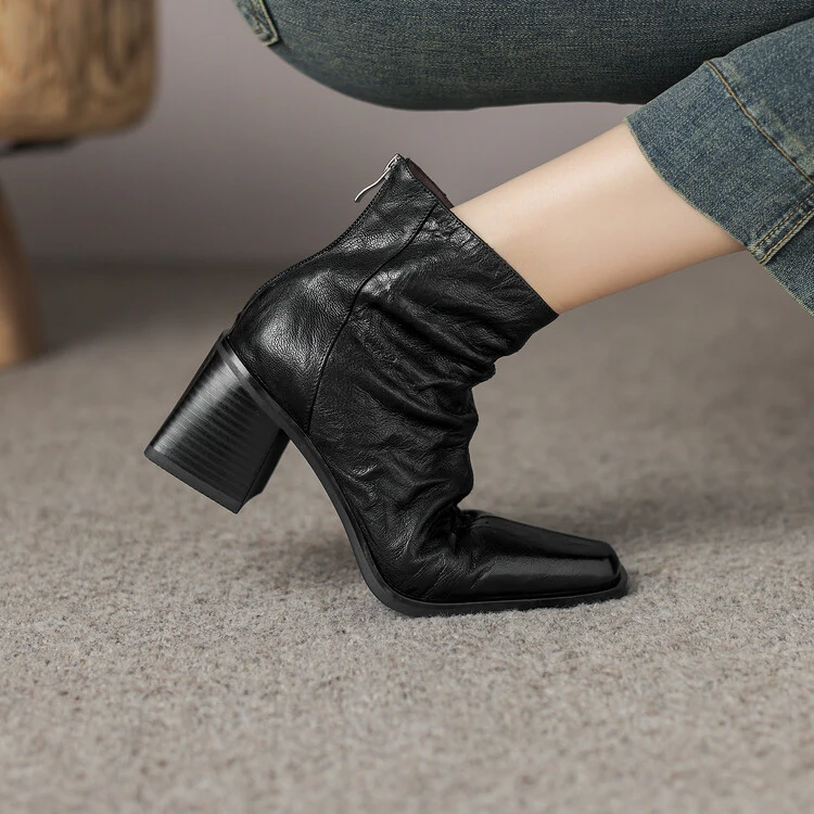 6.5cm 通勤休闲舒适百搭粗跟短靴秋季英伦复古简约时尚大码41短靴