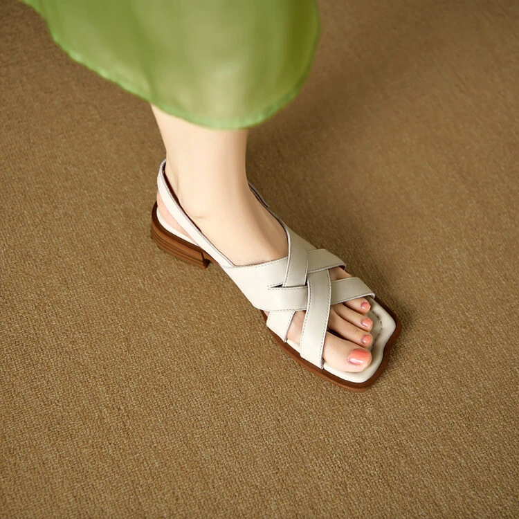 2.7cm 复古气质百搭粗跟罗马鞋夏季新款通勤简约舒适软底露趾凉鞋