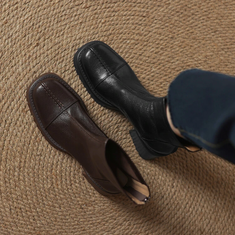 6cm 通勤休闲百搭粗跟复古短靴秋冬英伦风简约时尚舒适软底短筒靴