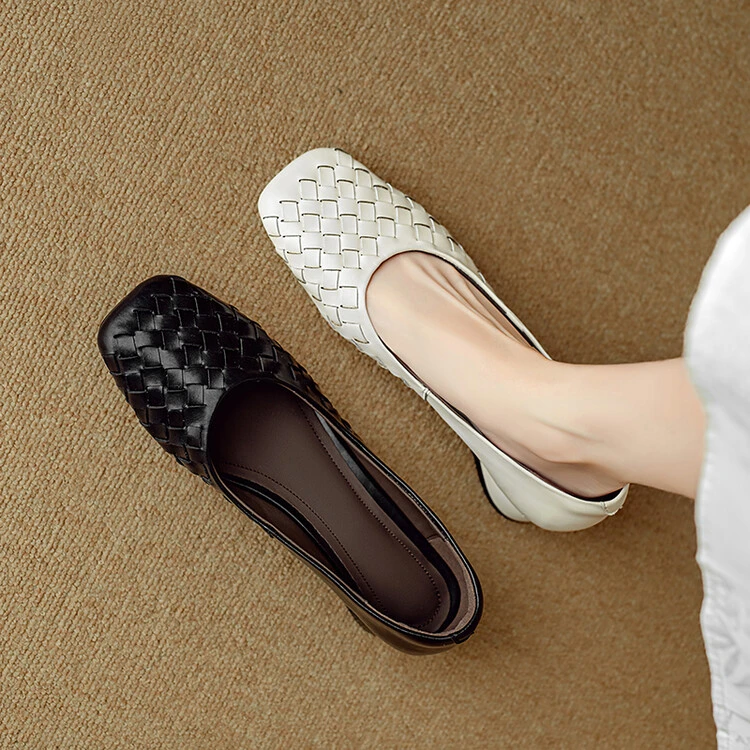 2.5cm 法式气质编织风浅口单鞋秋季复古优雅时尚百搭舒适软底单鞋