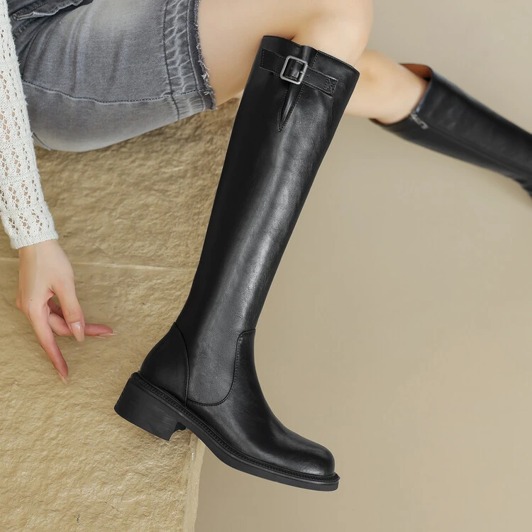 4cm长筒靴复古高筒靴骑士靴女溯源好物百搭棕色西部靴不过膝长靴
