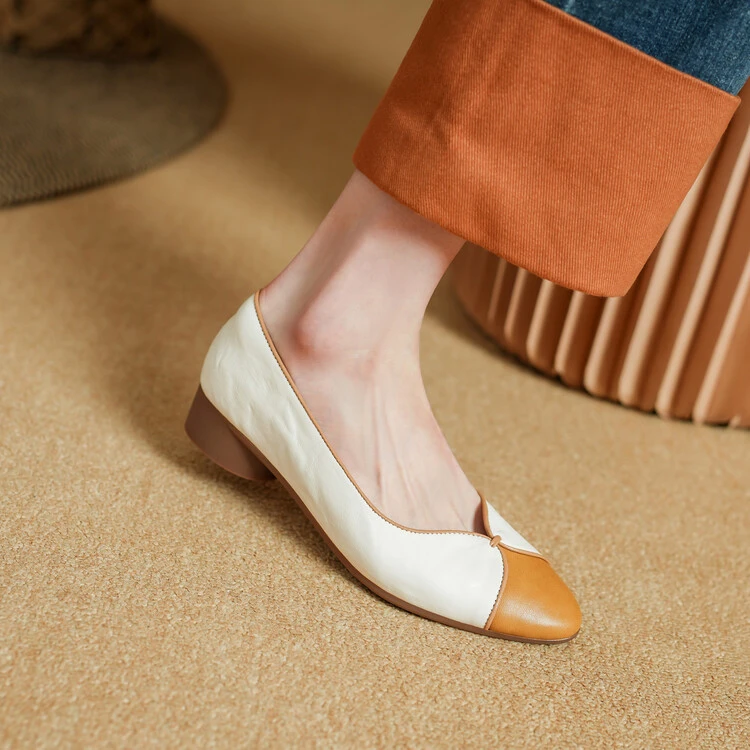 3cm 法式气质时尚拼色浅口尖头单鞋秋季新款复古优雅简约百搭单鞋