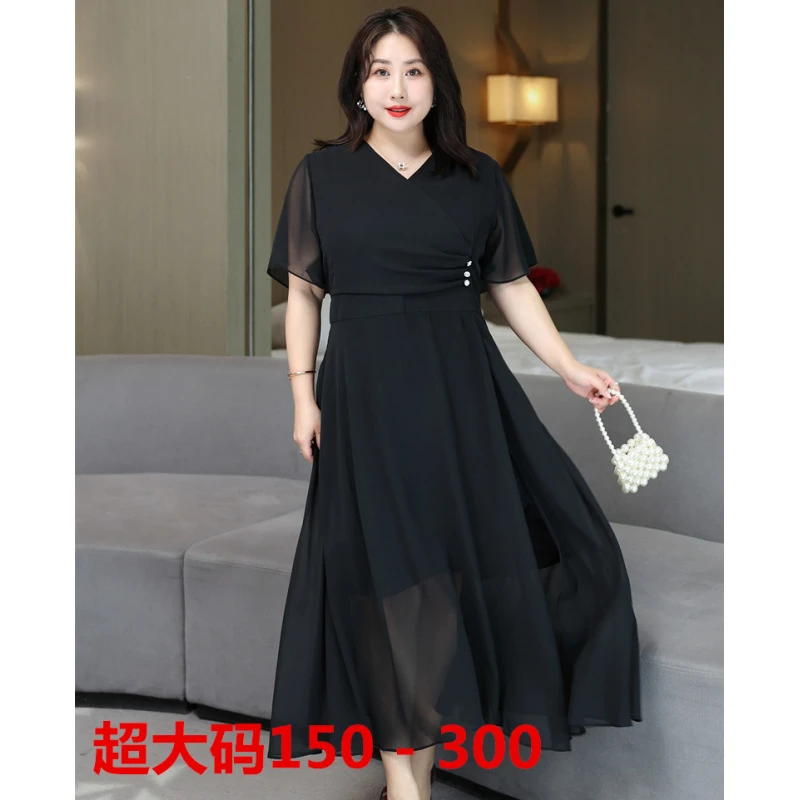 1268#GX春季新品大码女装300斤遮肚宽松显瘦洋气修身气质连衣裙