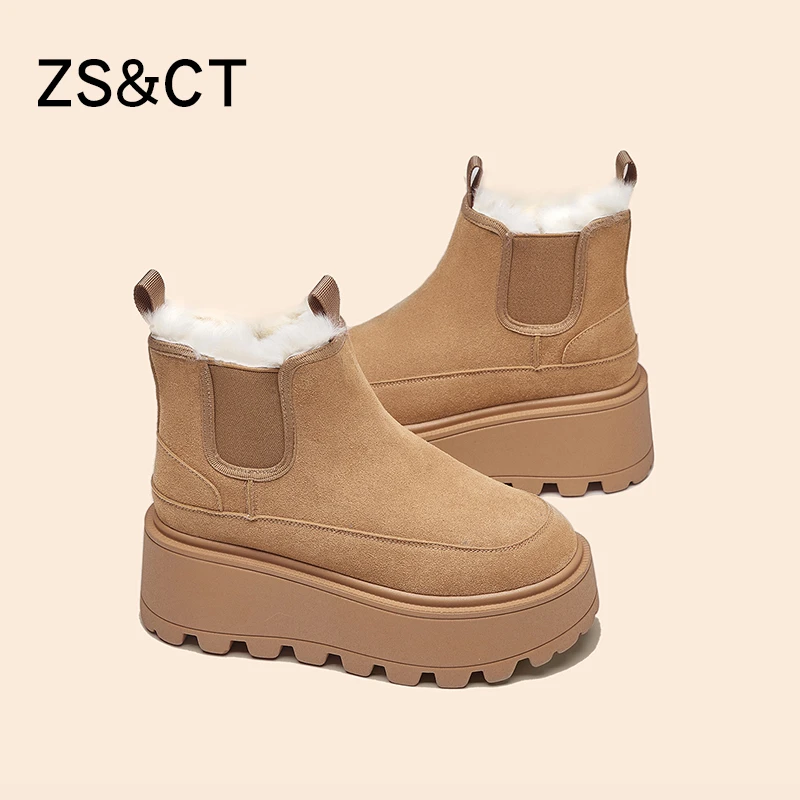 2024-真皮网红雪地靴女加绒保暖7cm平底冬季新款