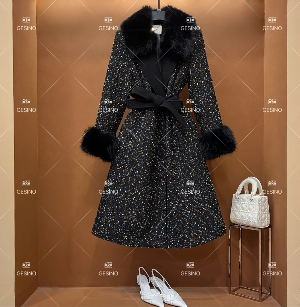 【露】秋冬气质小香风时尚设计师中长款外套 QD-2025205