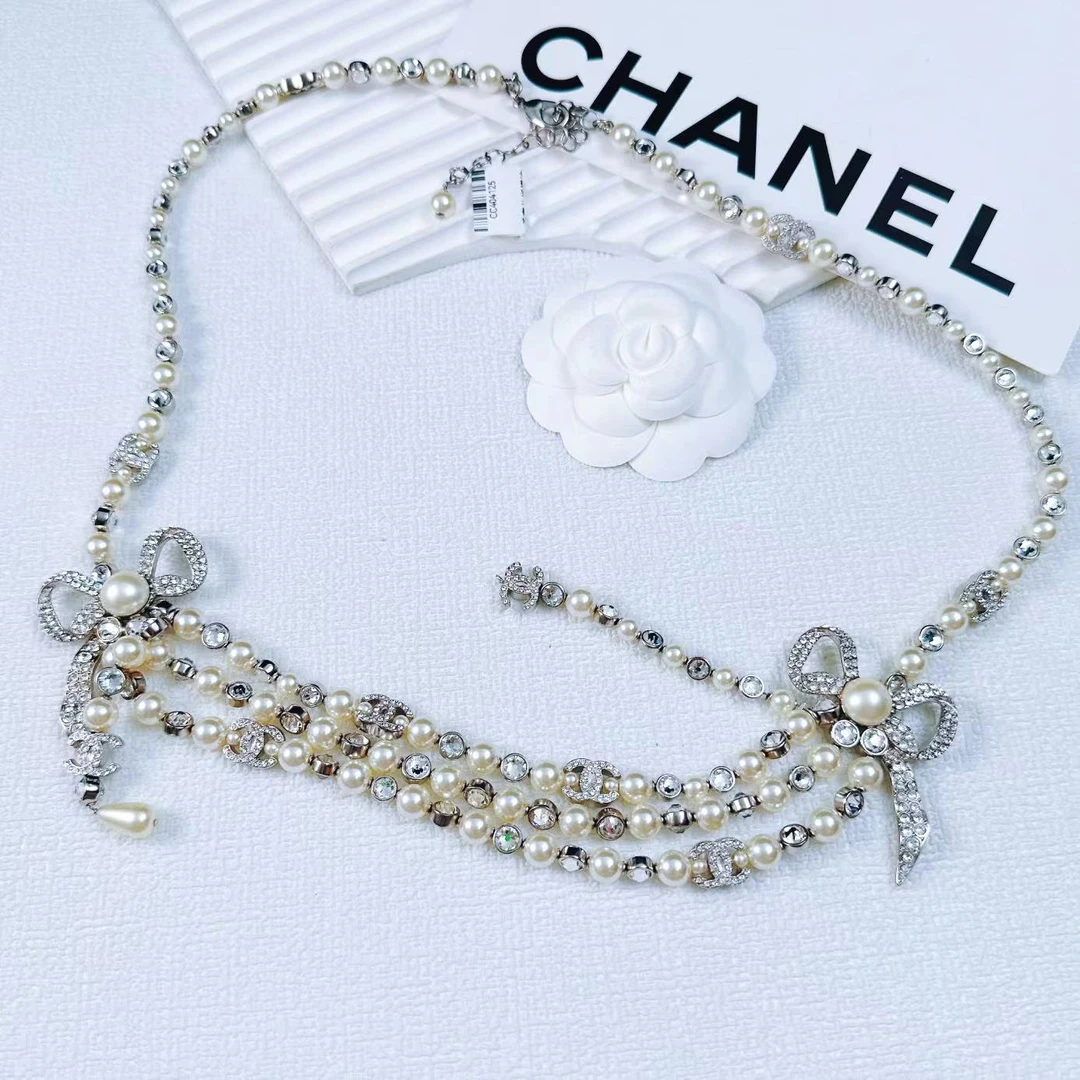 95新 Chanel/香奈儿 柚礼中古/香奈儿蝴蝶结珍珠项链CC404125
