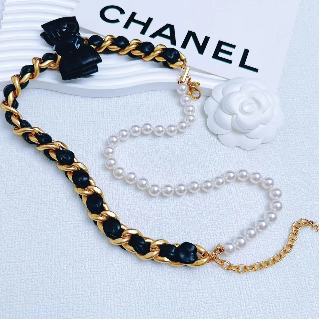 95新 Chanel/香奈儿 柚礼中古/香奈儿皮穿珍珠蝴蝶项链HZ506033