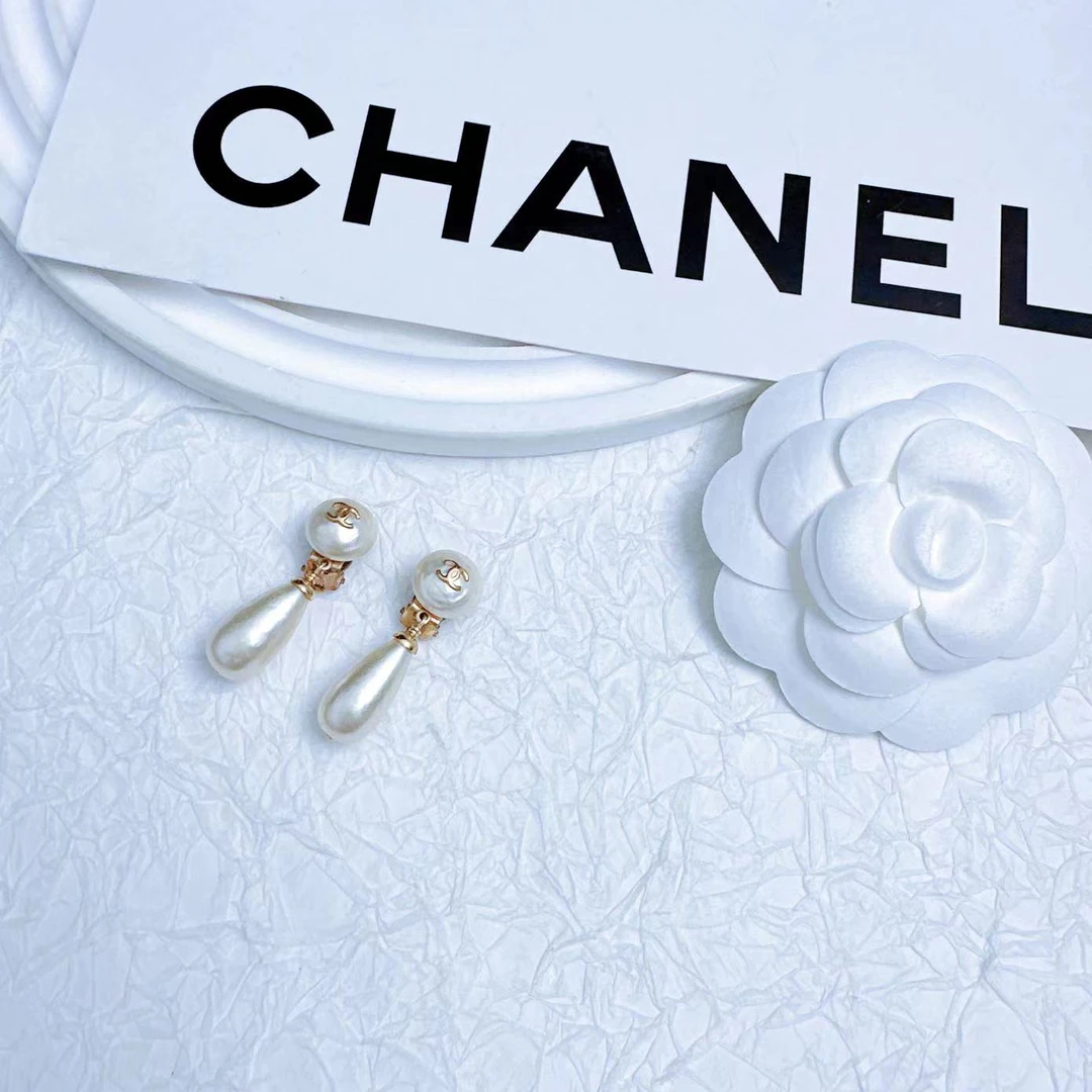 95新 Chanel/香奈儿 柚礼中古/香奈儿双C水滴珍珠耳夹LZ408707