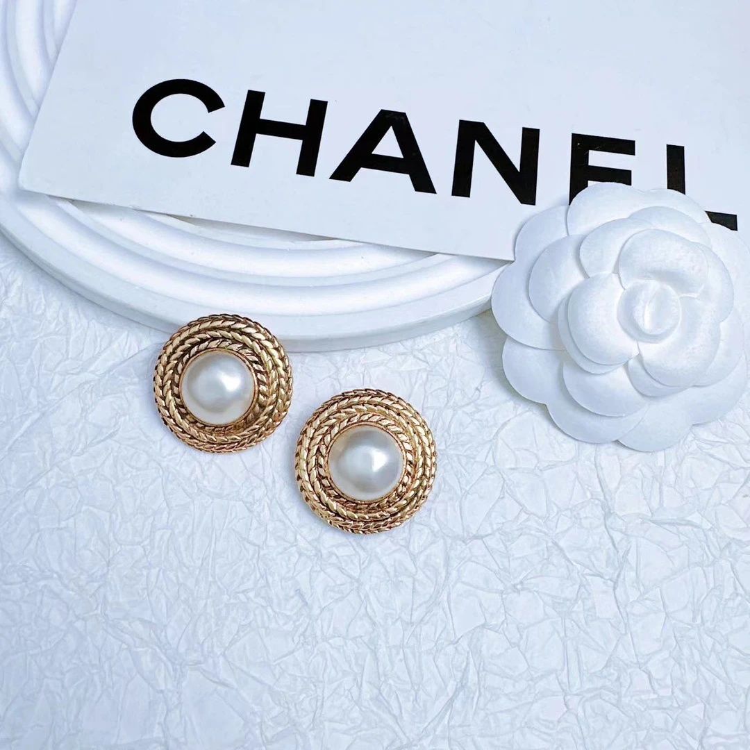 95新 Chanel/香奈儿 柚礼中古/香奈儿麦穗素金珍珠耳夹LZ411298