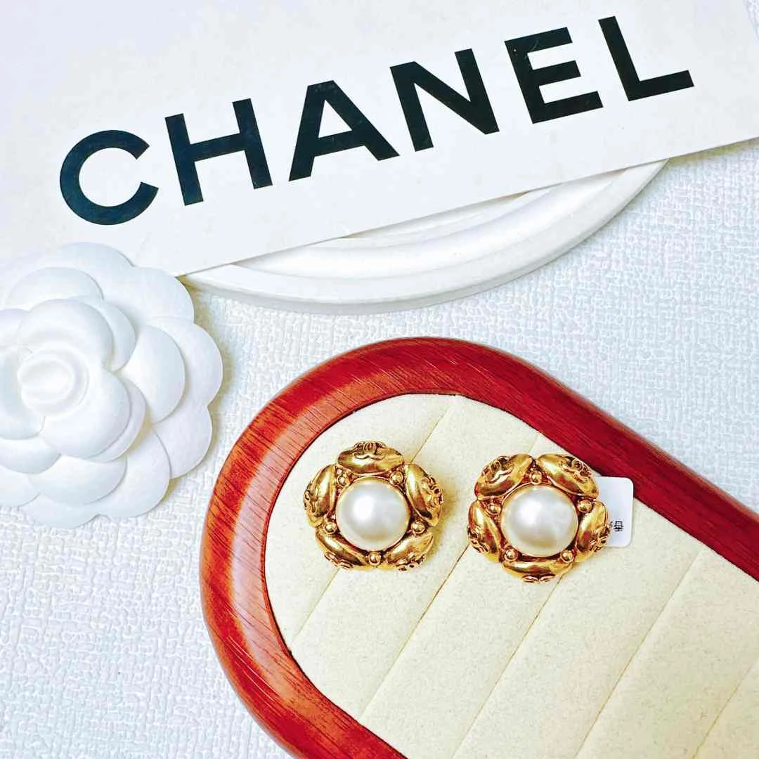 95新 Chanel/香奈儿 香奈儿素金珍珠花朵耳夹LZ409482、lz407570