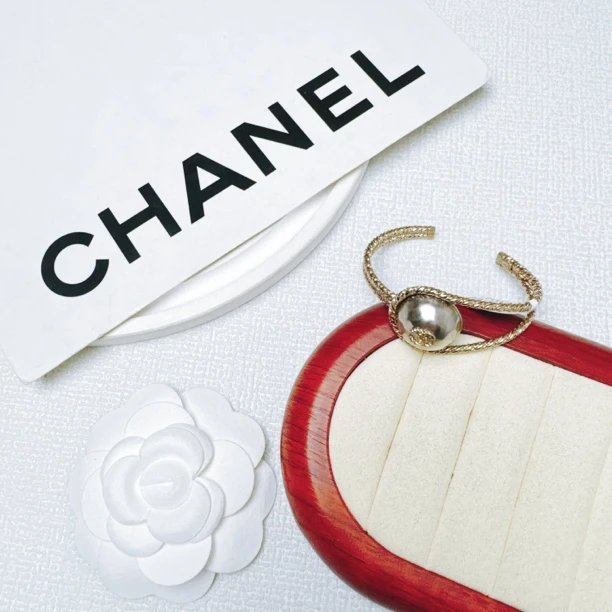 95新 Chanel/香奈儿 柚礼中古/香奈儿灰色珍珠双C手镯LZ411306