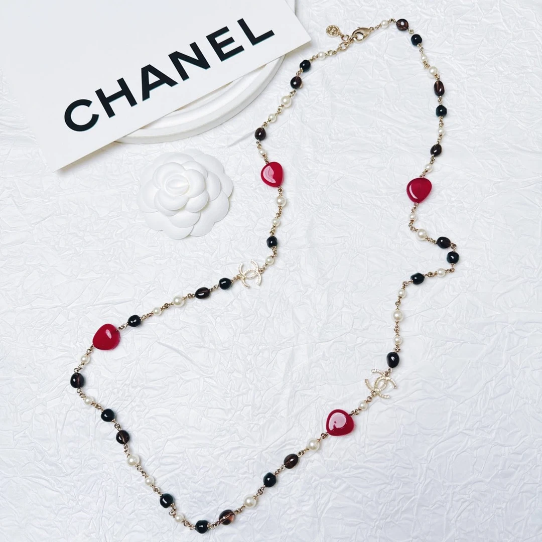95新 Chanel/香奈儿 柚礼香奈儿100周年琉璃双C黑白珍珠项链NXP